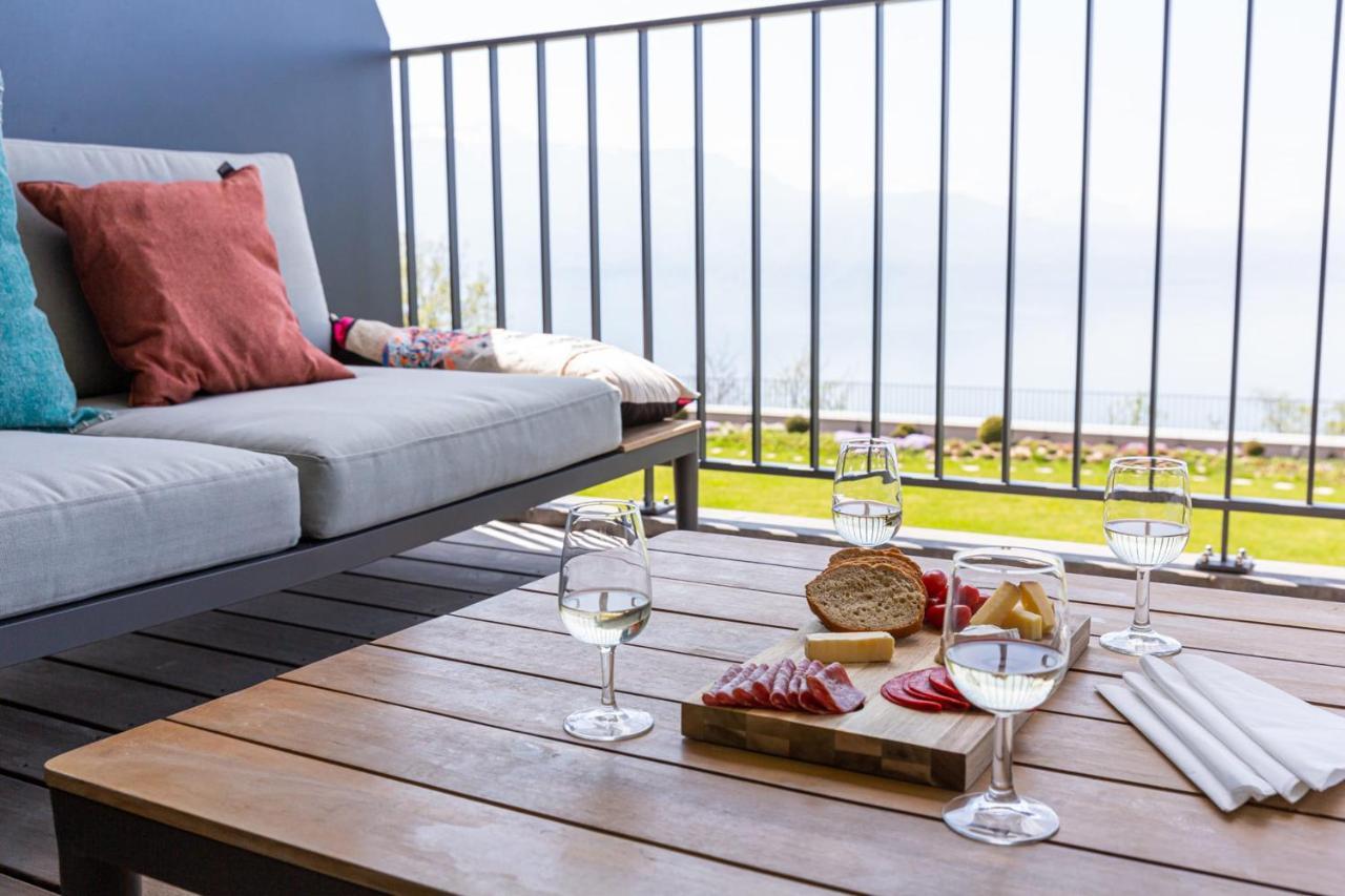 Les Terrasses De Lavaux 1 - Appartement De Luxe Avec Vue Panoramique Et Piscine Puidoux Exterior foto
